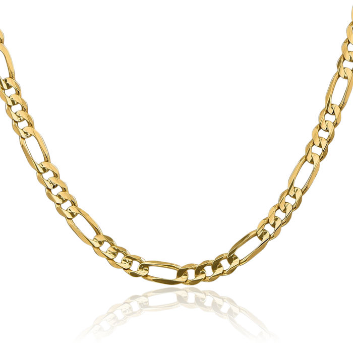 14K Solid Yellow Gold 5.5mm Concave Figaro Link Chain Necklace