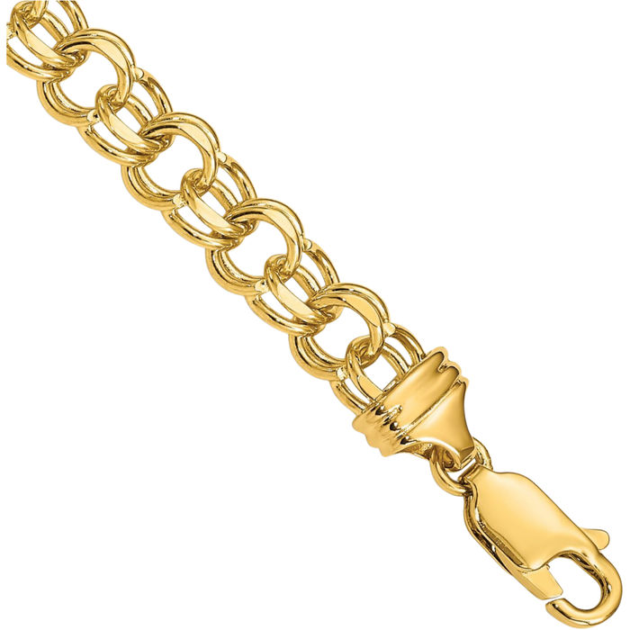 14K Solid Yellow Gold 5.5mm Double Link Chain Charm Bracelet