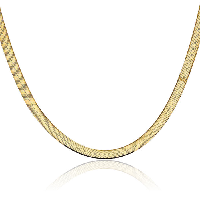 14K Solid Yellow Gold 5.5mm Herringbone Chain Necklace