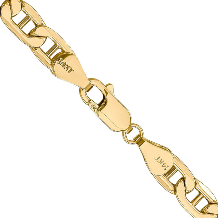 14K Solid Yellow Gold 5.5mm Anchor Mariner Link Chain Necklace