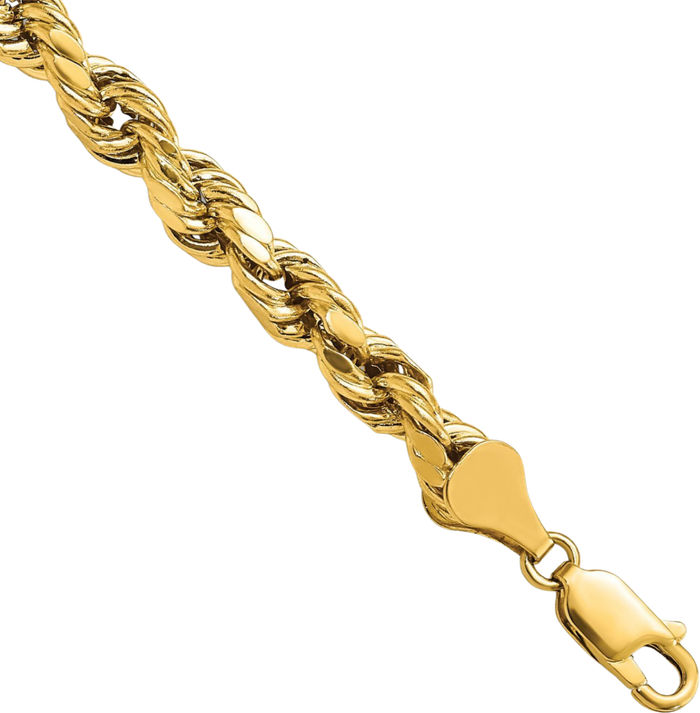 14K Solid Yellow Gold 5.5mm Rope Chain Bracelet