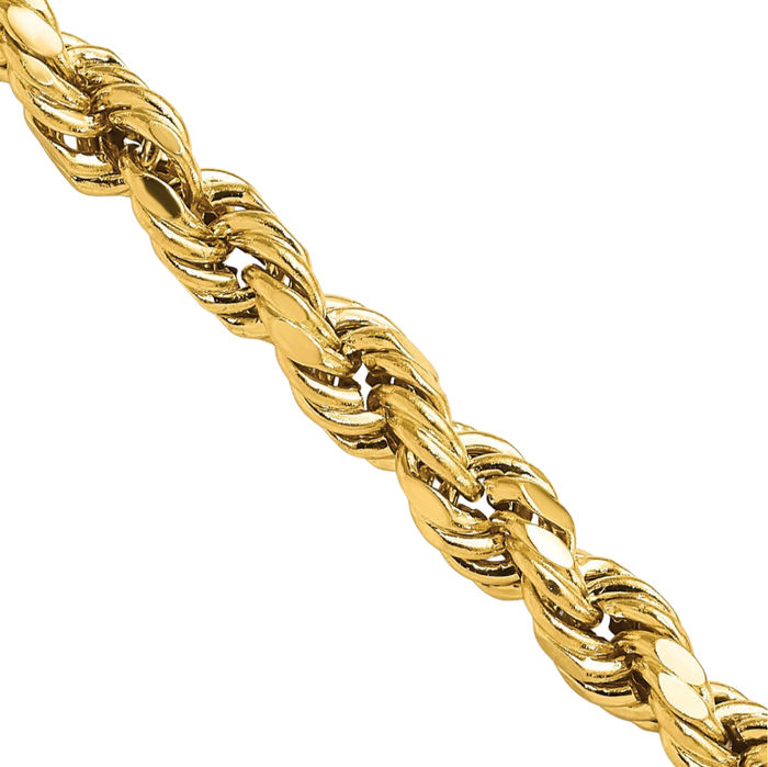 14K Solid Yellow Gold 5.5mm Rope Chain Twisted Link Necklace