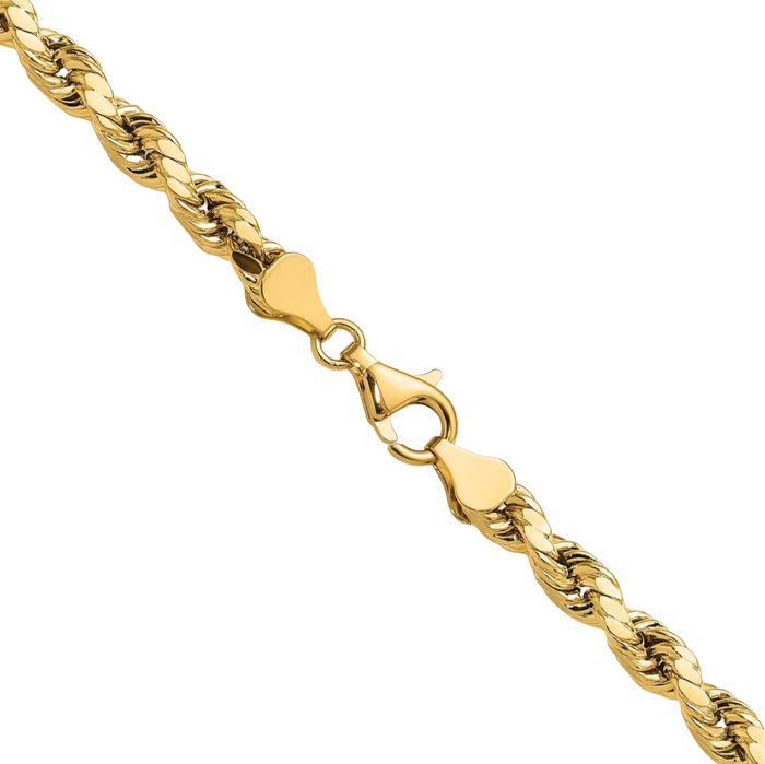 14K Solid Yellow Gold 5.5mm Rope Chain Twisted Link Necklace