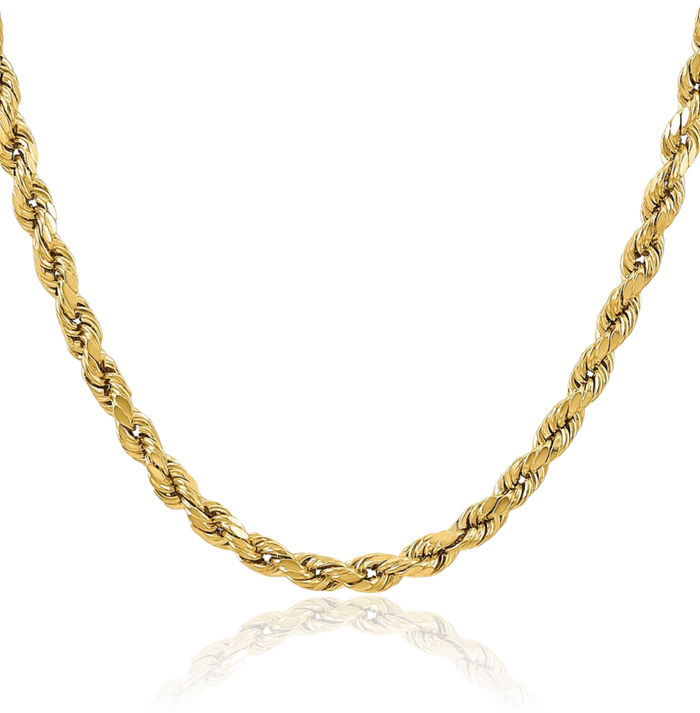 14K Solid Yellow Gold 5.5mm Rope Chain Twisted Link Necklace