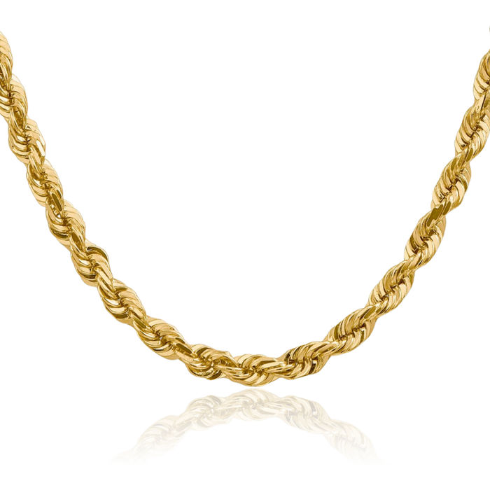 14K Solid Yellow Gold 5.5mm Rope Chain Twisted Link Necklace