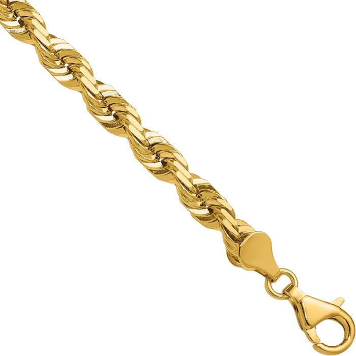 14K Solid Yellow Gold 5.5mm Rope Chain Twisted Link Necklace