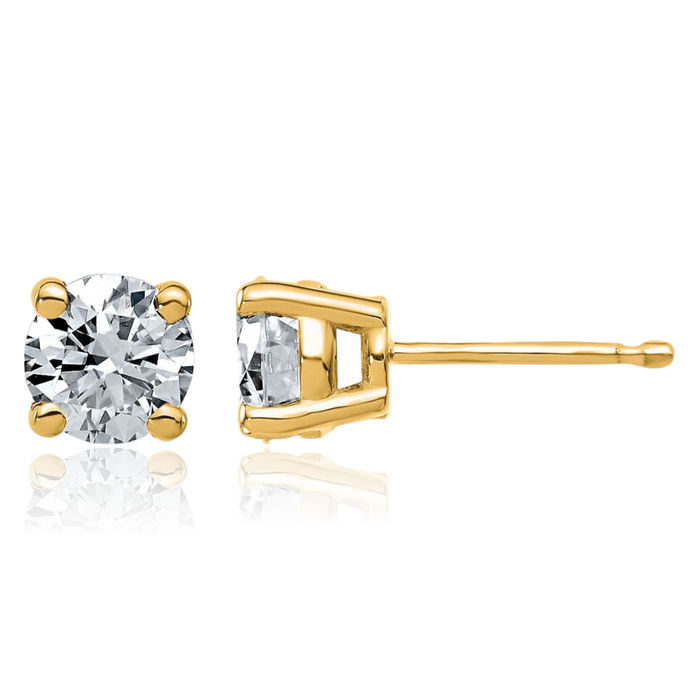 14K Solid Yellow Gold 5.5mm Round Solitaire Moissanite Stud Earrings