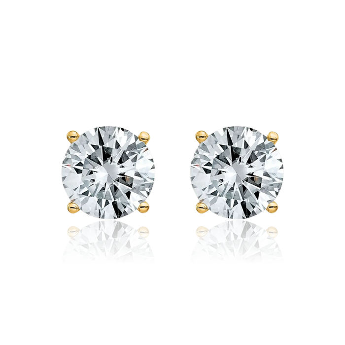 14K Solid Yellow Gold 5.5mm Round Solitaire Moissanite Stud Earrings