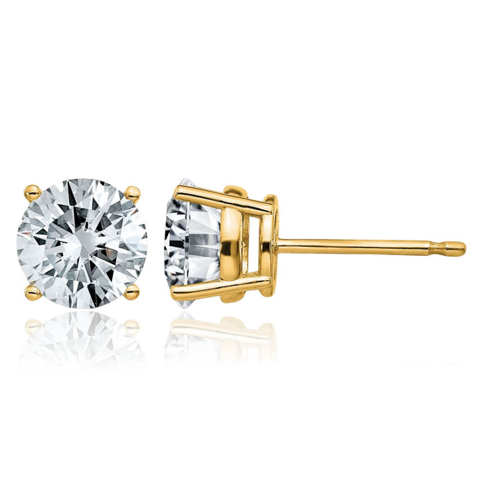 14K Solid Yellow Gold 5.5mm Round Solitaire Moissanite Stud Earrings