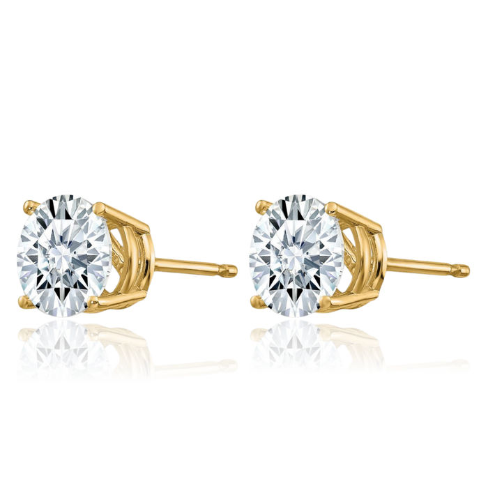 14K Solid Yellow Gold 5.5mm Round Solitaire Moissanite Stud Earrings