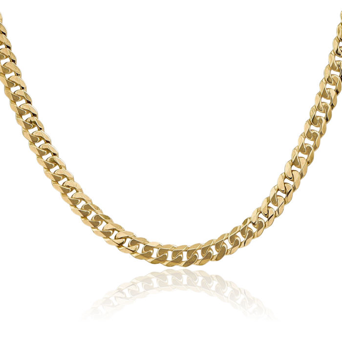 14K Solid Yellow Gold 5.75mm Curb Link Chain Necklace