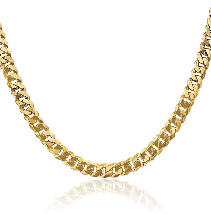 14K Solid Yellow Gold 5.75mm Curb Link Chain Necklace