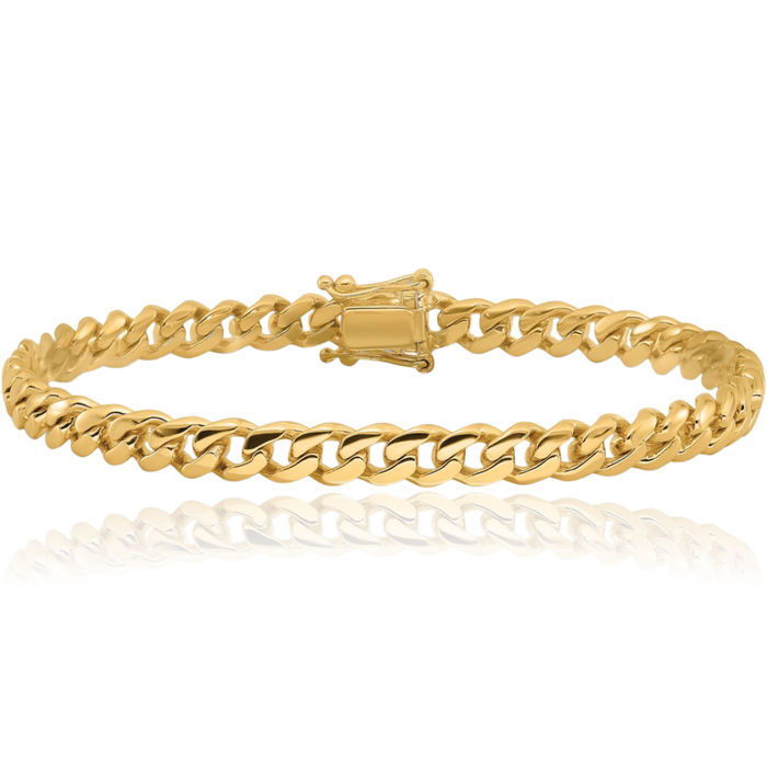 14K Solid Yellow Gold 5.7mm Miami Cuban Box Curb Link Chain Bracelet