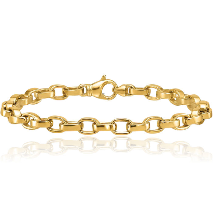 14K Solid Yellow Gold 5.7mm Oval Cable Rolo Link Chain Bracelet