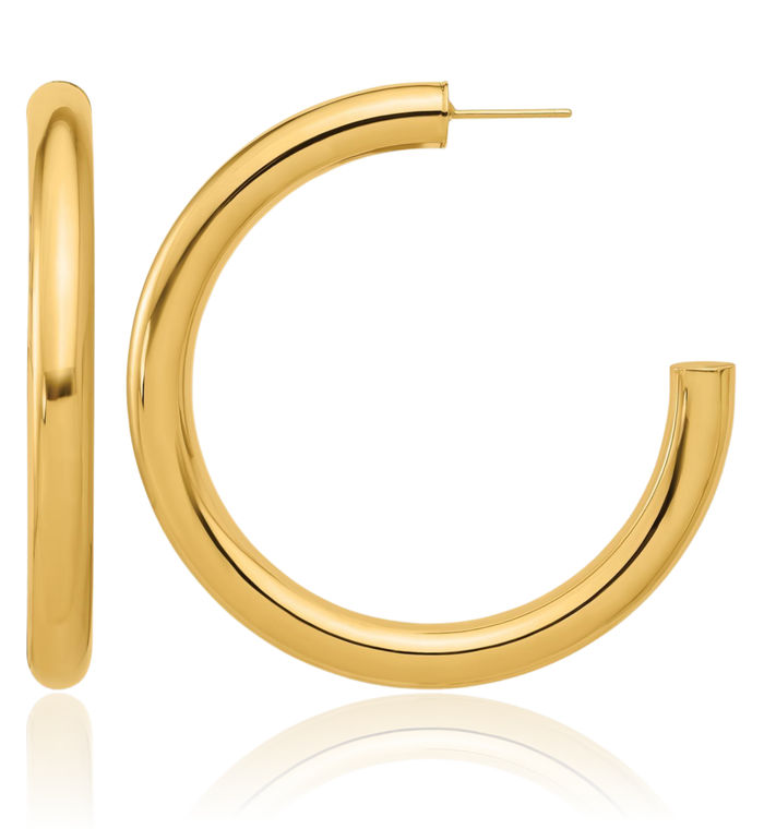 14K Solid Yellow Gold 5.7mm Round Tube Post C Hoop Earrings