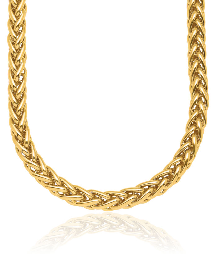 14K Solid Yellow Gold 5.7mm Spiga Wheat Link Chain Necklace