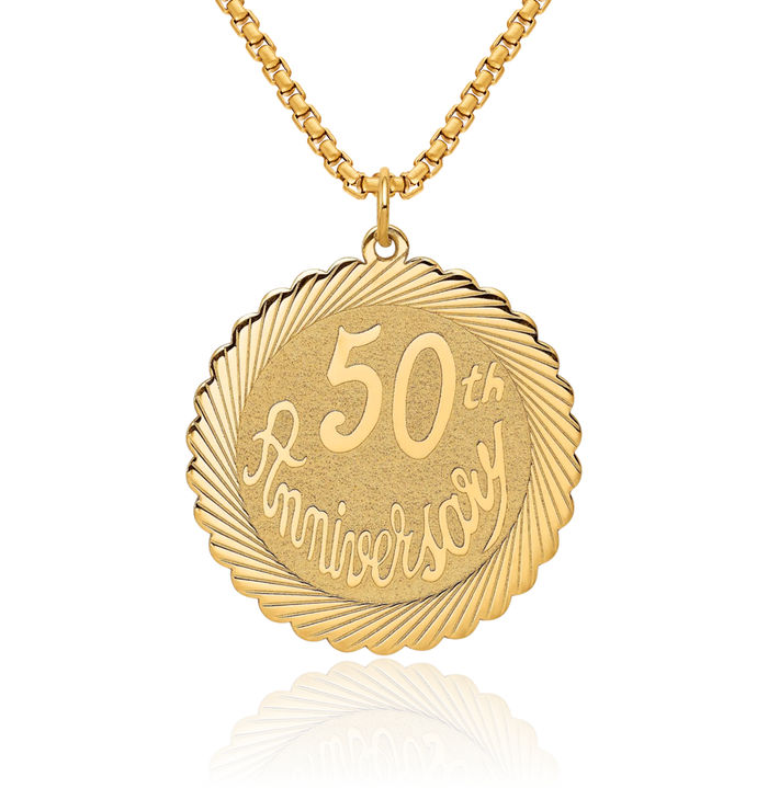 14K Solid Yellow Gold 50th Anniversary Necklace Chain Pendant Charm