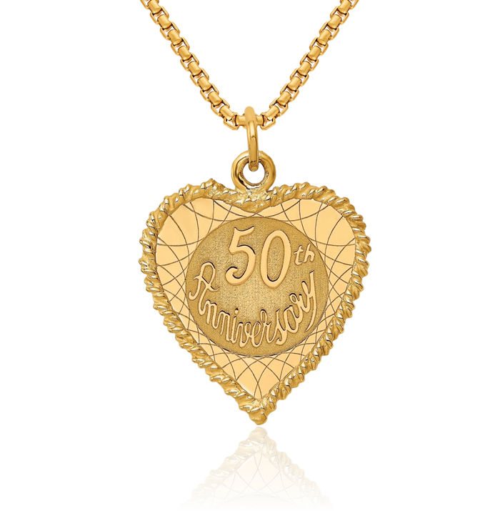 14K Solid Yellow Gold 50th Anniversary Necklace Chain Pendant Charm