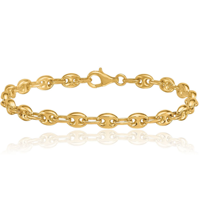 14K Solid Yellow Gold 5mm Anchor Puffed Gucci Mariner Link Chain Bracelet