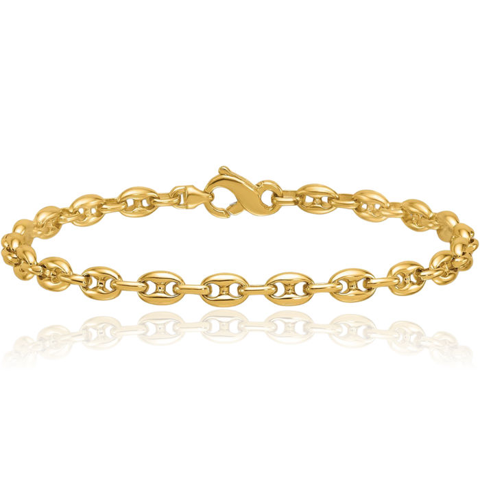 14K Solid Yellow Gold 5mm Anchor Puffed Gucci Mariner Link Chain Bracelet