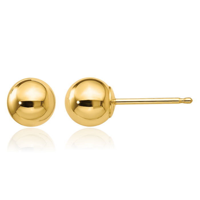 14K Solid Yellow Gold 5mm Ball Stud Earrings