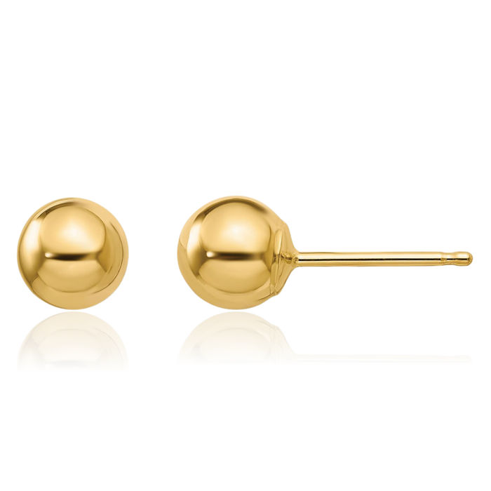 14K Solid Yellow Gold 5mm Ball Stud Earrings