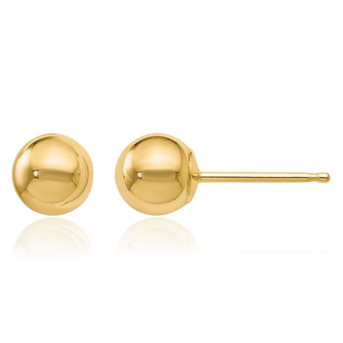 14K Solid Yellow Gold 5mm Ball Stud Earrings