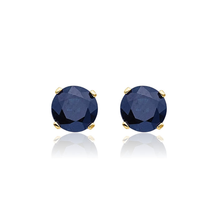 14K Solid Yellow Gold 5mm Blue Sapphire Studs Gemstone Solitaire Earrings September Birthstone Jewelry