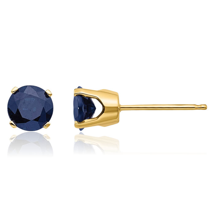 14K Solid Yellow Gold 5mm Blue Sapphire Studs Gemstone Solitaire Earrings September Birthstone Jewelry