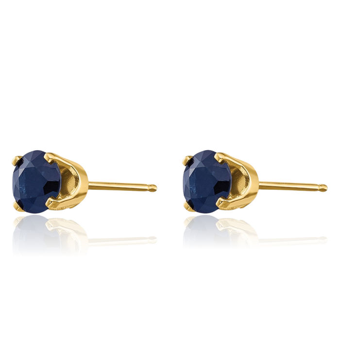 14K Solid Yellow Gold 5mm Blue Sapphire Studs Gemstone Solitaire Earrings September Birthstone Jewelry