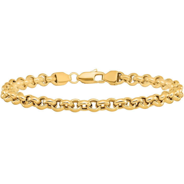 14K Solid Yellow Gold 5mm Cable Rolo Link Chain Bracelet