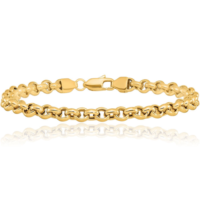 14K Solid Yellow Gold 5mm Cable Rolo Link Chain Bracelet