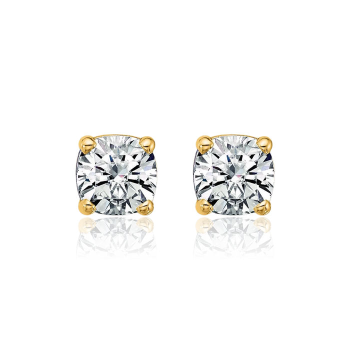 14K Solid Yellow Gold 5mm Cushion-Cut Solitaire Moissanite Stud Earrings