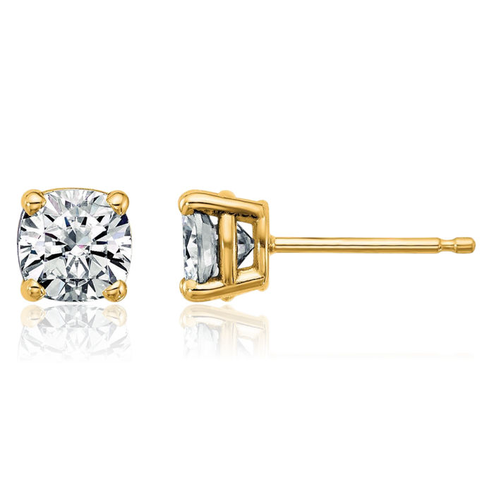 14K Solid Yellow Gold 5mm Cushion-Cut Solitaire Moissanite Stud Earrings