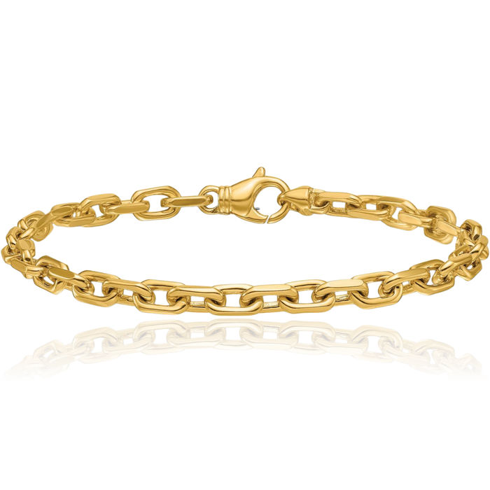 14K Solid Yellow Gold 5mm Edge Cable Rolo Link Chain Bracelet