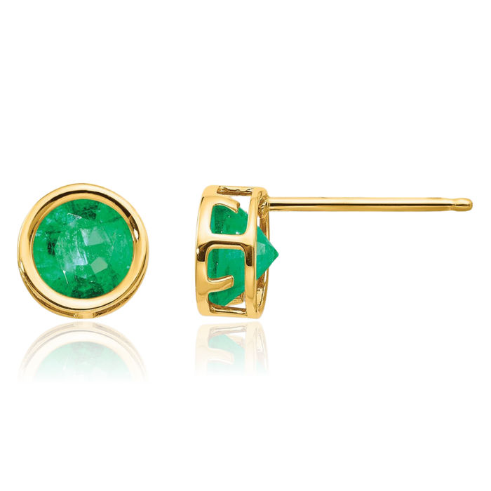 14K Solid Yellow Gold 5mm Green Emerald Studs Gemstone Solitaire Earrings May Birthstone Jewelry