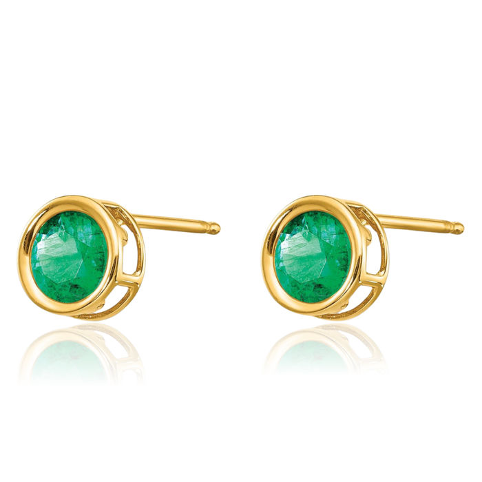14K Solid Yellow Gold 5mm Green Emerald Studs Gemstone Solitaire Earrings May Birthstone Jewelry