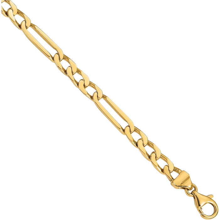 14K Solid Yellow Gold 5mm Figaro Link Chain Bracelet