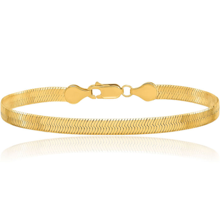 14K Solid Yellow Gold 5mm Herringbone Chain Bracelet