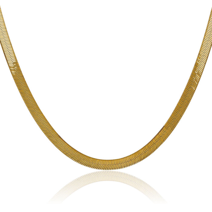 14K Solid Yellow Gold 5mm Herringbone Chain Necklace