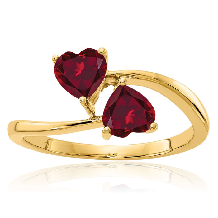 14K Solid Yellow Gold 5mm Heart Lab Red Ruby Ring July Birthstone Jewelry