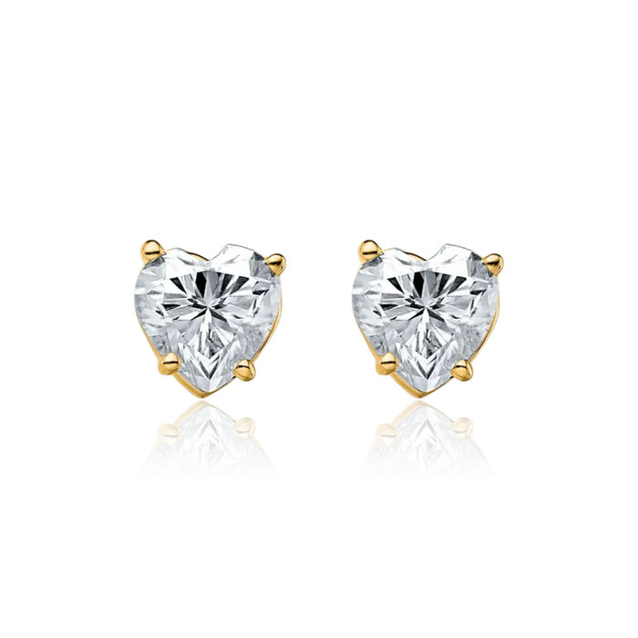 14K Solid Yellow Gold 5mm Heart Solitaire Moissanite Stud Earrings