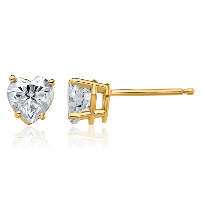 14K Solid Yellow Gold 5mm Heart Solitaire Moissanite Stud Earrings