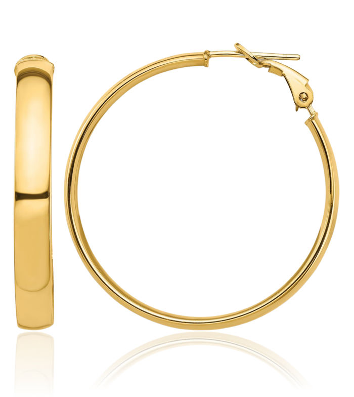 14K Solid Yellow Gold 5mm Omega Clip Back Post Round Medium Hoop Earrings