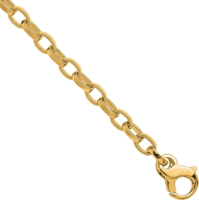 14K Solid Yellow Gold 5mm Oval Cable Rolo Link Chain Bracelet