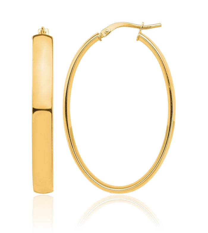 14K Solid Yellow Gold 5mm Oval Hoop Earrings