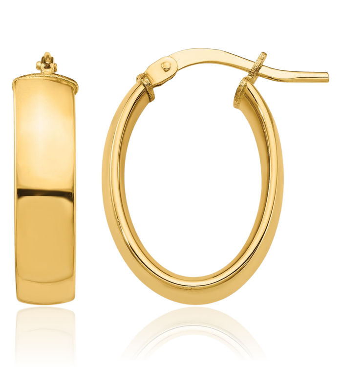 14K Solid Yellow Gold 5mm Oval Hoop Earrings