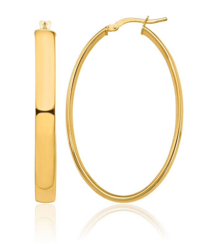 14K Solid Yellow Gold 5mm Oval Large Hoop Earrings