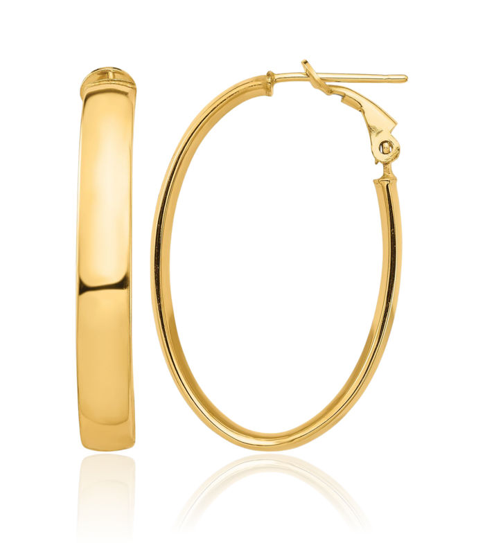 14K Solid Yellow Gold 5mm Oval Omega Clip Back Post Medium Hoop Earrings
