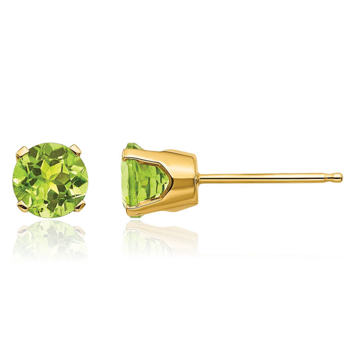 14K Solid Yellow Gold 5mm Green Peridot Studs Gemstone Solitaire Earrings August Birthstone Jewelry